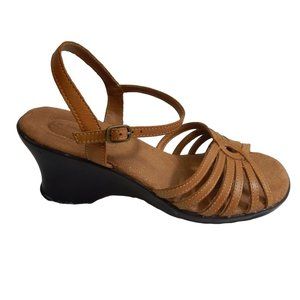 Dr Scholl's Wynn Tan Leather Wedge Heels Ankle Strap US 8